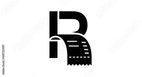 Invoice integration design with the letter R for accounting and financial solutions service
