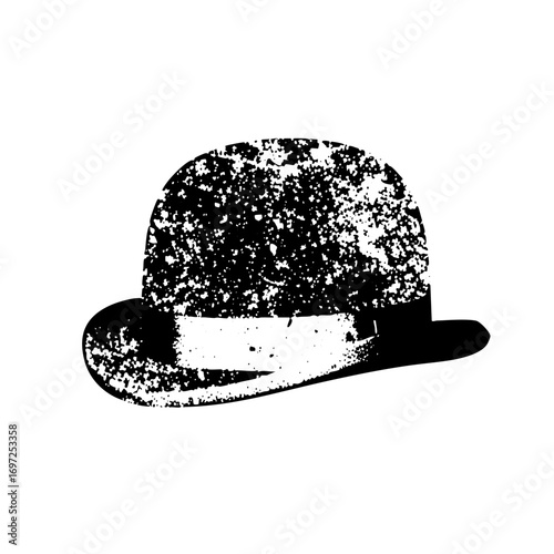 Vector Vintage bowler hat with distressed texture.
