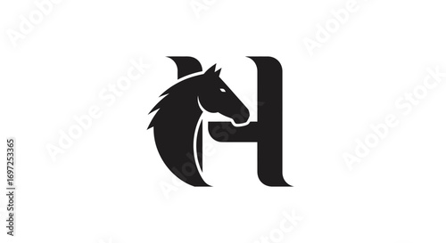 Elegant letter H equestrian logo showcasing power and grace with a horse head design element
