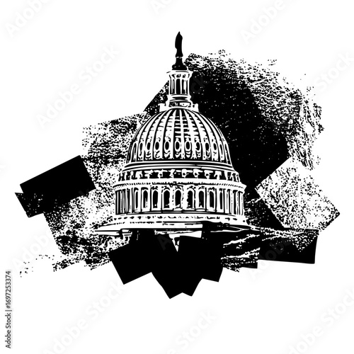 Vector Detailed vector of a capitol building with abstract shapes.