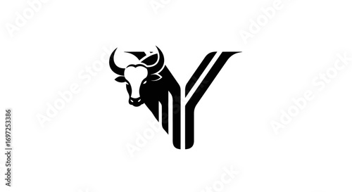 Minimalistic powerful emblem featuring a stylized bull's head integrated with letter Y silhouette