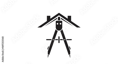 Architectural design tool integrated with a house roof silhouette logo design icon