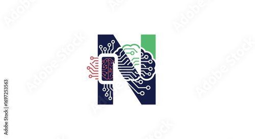 Futuristic N Letter logo representing artificial intelligence and cutting edge technology