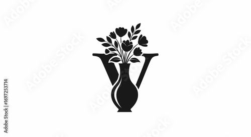 Elegant initial V monogram logo featuring a vase filled with stylized floral arrangements