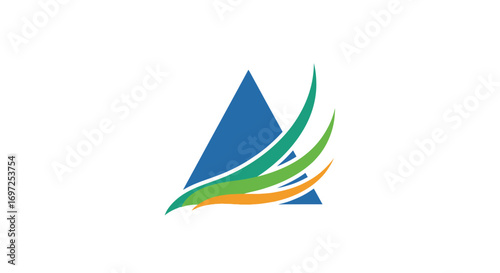 Geometric abstraction with triangle and swooshes conveying stability and dynamism in design