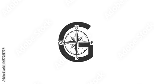 Monochrome logo design featuring compass rose incorporated into the letter 'G' for a timeless