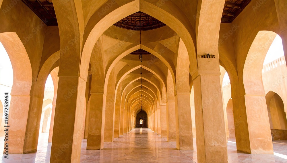 Fototapeta premium Warm Beige Archway Corridor in Ancient Architecture