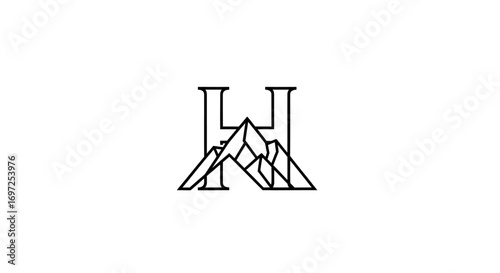Geometric 'H' letter and mountain range design showcasing minimalist elegance and outdoor