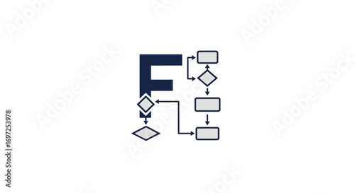 Flowchart letter F, representing a functional design for business logic and software development