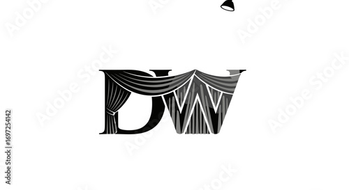 Elegant and theatrical DW monogram logo with draped curtains and subtle spotlight detail