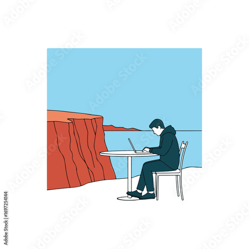 Coastal Work Vector Illustration of Remote Working
