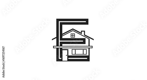 Elegant monogram logo design featuring the letter F integrated into a house silhouette