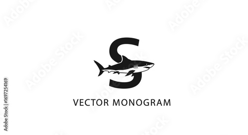 Elegant vector shark monogram featuring sleek design of letter S integration for brand identity