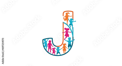 Alphabet letter J designed with playful children for kids related brand identity
