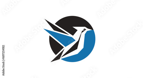 Abstract bird in a circle design with geometric shapes embodying freedom and innovation