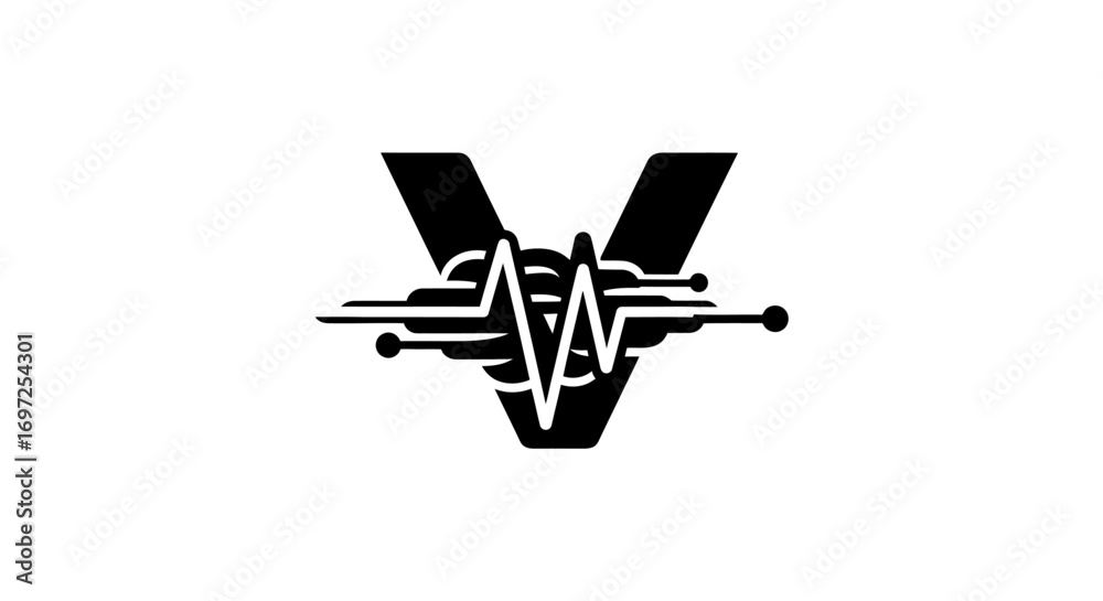 Obraz premium A unique and distinctive letter 'V' logo design blending technology and modern digital elements