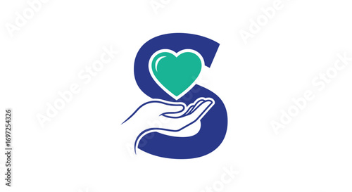 Abstract 'S' shape logo with hand holding heart, representing healthcare and wellness services