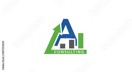 Modern consulting logo representing growth and progress with arrow and bar chart elements design