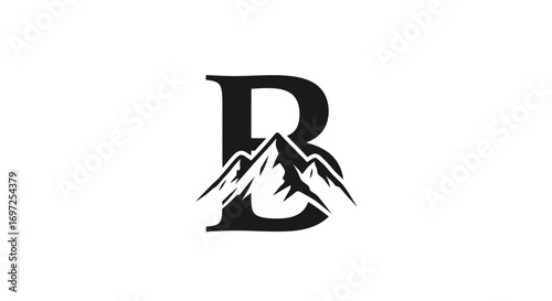 Letter B blended with mountain peaks, a unique typographic symbol for adventure and exploration