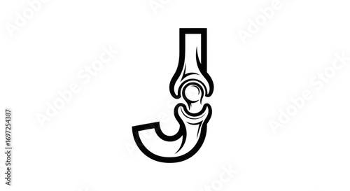 Conceptual artistic depiction showcasing a stylized anatomical joint forming the letter J