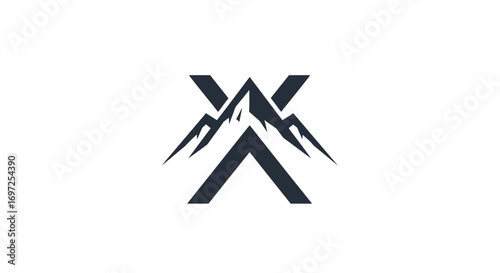 Geometric mountain icon with intersecting lines evoking exploration and resilience logo design