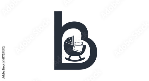 Minimalist letter B logo featuring a baby crib, suitable for baby product or childcare branding