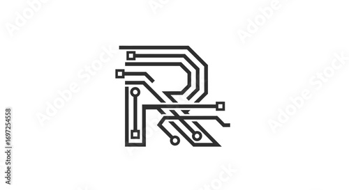 Circuit letter R modern logo, sophisticated design, elegant and suitable for technology companies