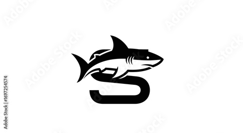 Elegant shark and letter S logo design combining the power and sophistication emblem