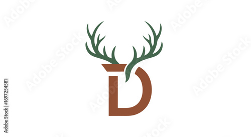 Elegant deer antler design forming a letter D logo with brown and green color theme
