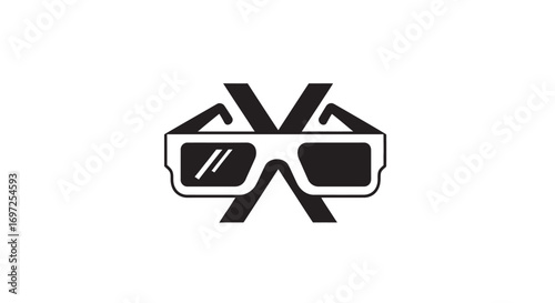 Stylish 3D glasses integrated with abstract letter design for modern entertainment visual