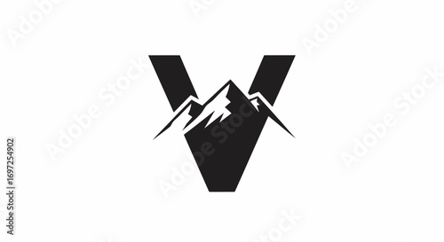 Letter V mountain peak logo design symbolizing altitude and nature adventures