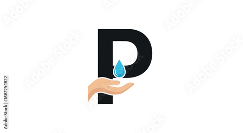 Elegant letter P with water drop and gentle hand illustration, clean and modern logo style
