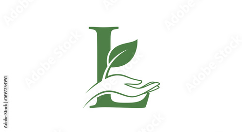 Letter L with leaf and hand logo concept representing natural care and organic growth