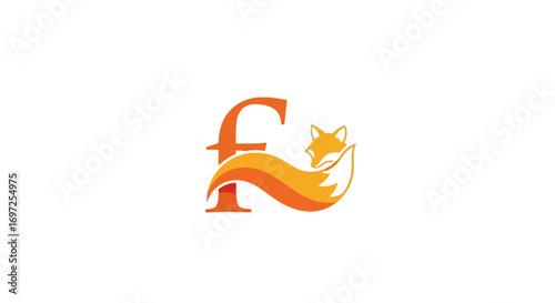Elegant fox themed letter F logo design in shades of orange and white on white background