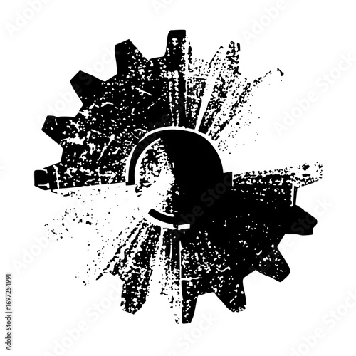 Vector Distressed mechanical gears with central void .