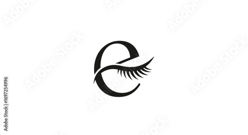 Letter 'E' with stylized eyelash, conveys elegance and sophistication for beauty brands