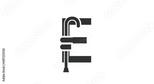 Stylized letter E integrated with a walking cane, minimalist design concept illustration