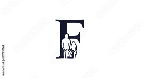 Letter F innovative family logo showcases togetherness and familial bond with unique modern