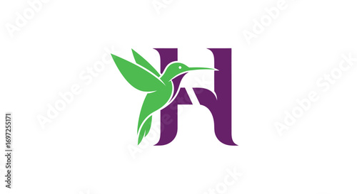 Elegant logo design featuring a green hummingbird and stylized letter H for brand identity