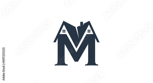 Architectural M Initial Logo with House Roof Silhouette for Real Estate Brand Identity