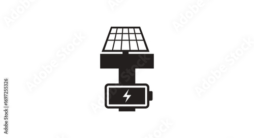 Solar powered battery charging, innovation and renewable energy icon concept illustration design