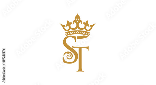 Elegant golden monogram logo with intertwined letters and a majestic crown ornament design