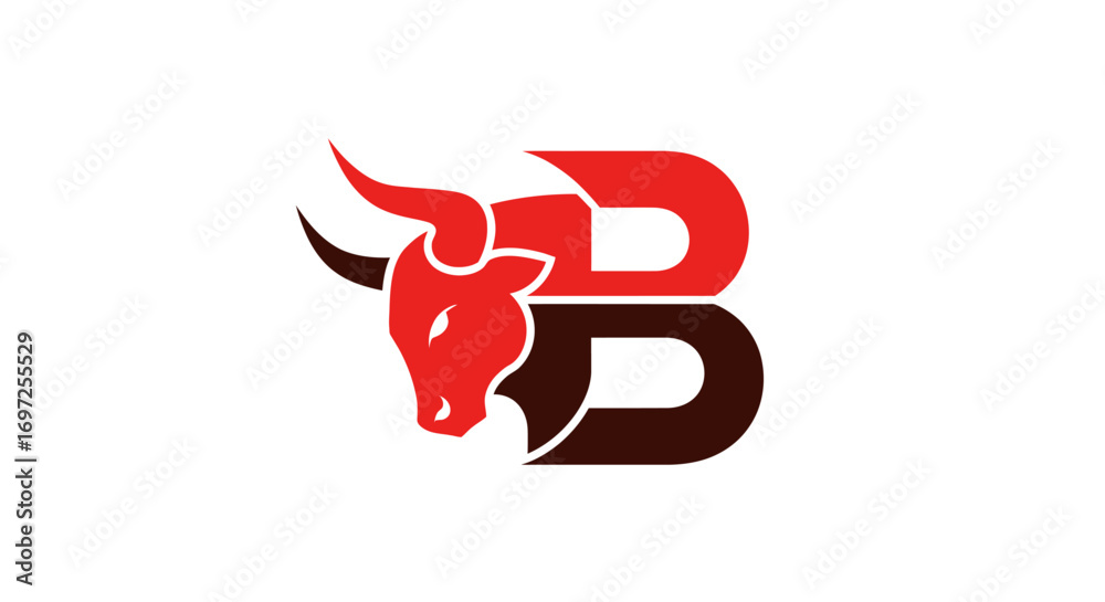 Obraz premium Bold Bull Brand: A striking logo featuring an stylized bull seamlessly integrated with a letter B