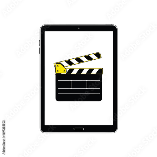 Tablet With Movie Clapperboard Illustration on Screen