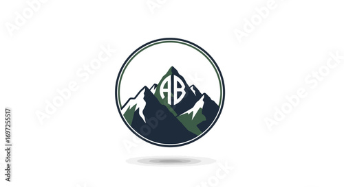 Mountain range insignia with the letters AB against an abstract landscape symbol in circle frame