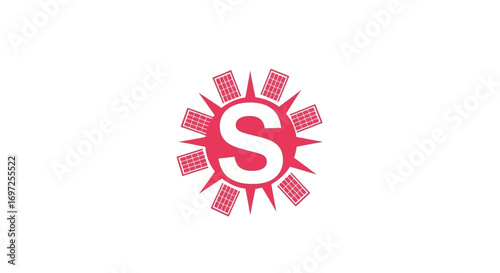 Innovative renewable energy logo with letter S and solar panel elements in a sunburst design