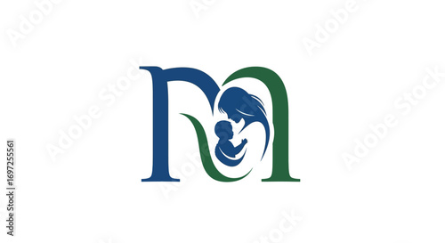 Elegant depiction of maternal bond integrated into an "M" letter logo concept design