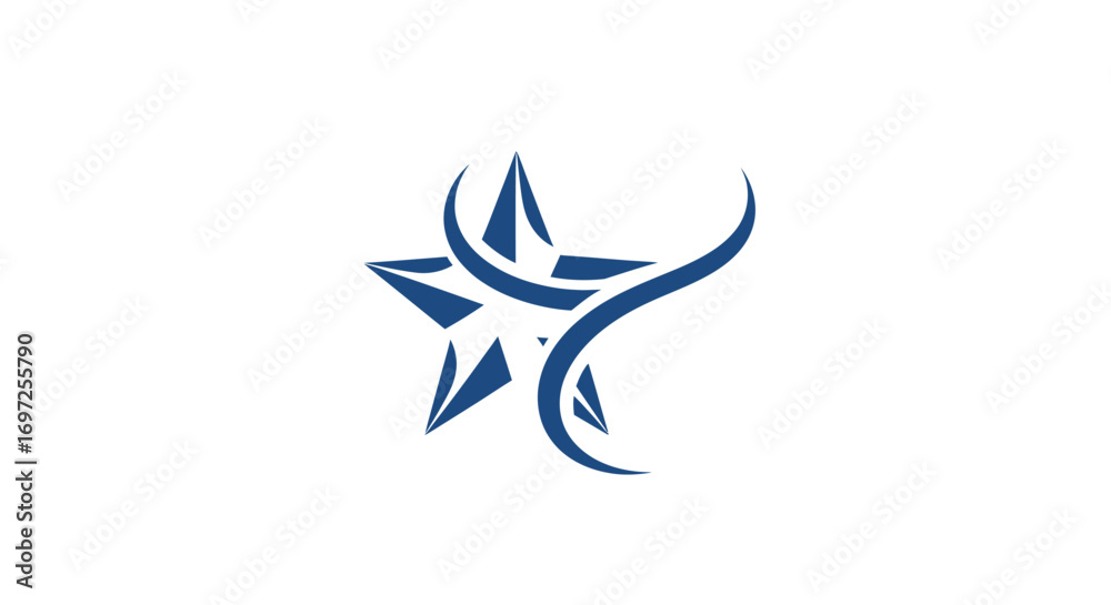 Obraz premium Stylized star with abstract curves for brands, logos, and symbol representations in blue color