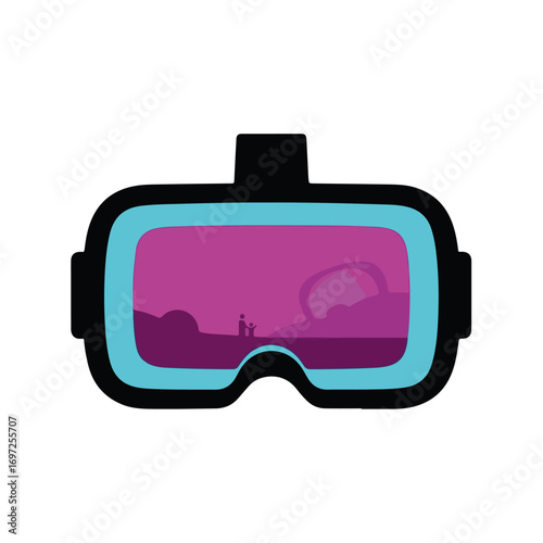 Virtual Reality Sunset Family Flat Illustration
