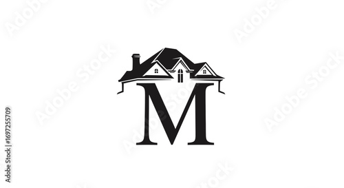 Elegant house illustration with a prominent M letter logo for branding projects